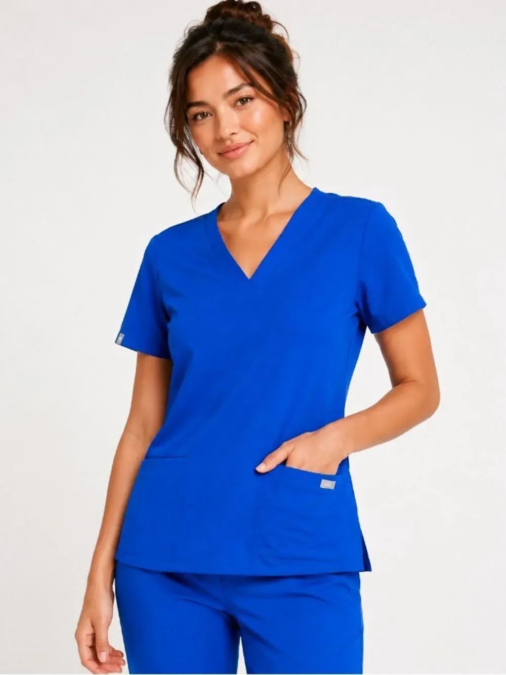 FIGS Casma Scrub Top Royal Blue Small FW1100 V-Neck Stretch Medical Uniform